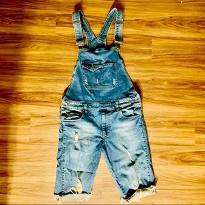 *SOLD*  Cropped distressed denim overalls